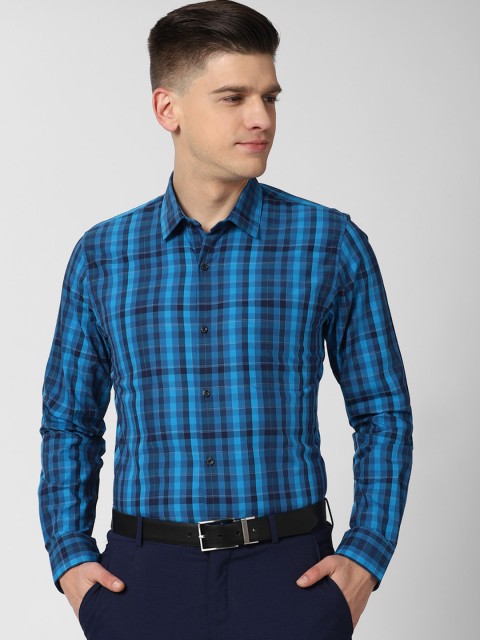 

Peter England Men Blue Slim Fit Tartan Checks Opaque Checked Formal Shirt