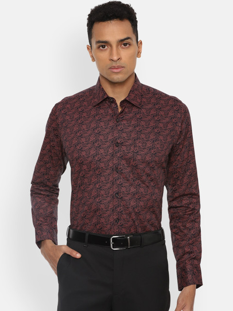 

Van Heusen Men Maroon & Black Slim Fit Opaque Floral Printed Pure Cotton Party Shirt