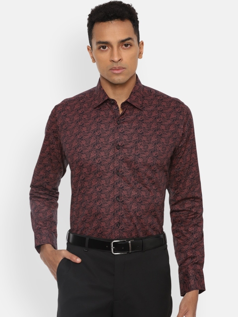 

Van Heusen Men Maroon & Black Slim Fit Floral Opaque Printed Pure Cotton Formal Shirt
