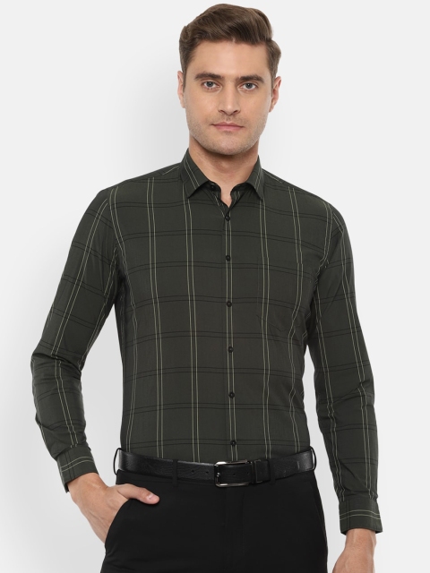 

Van Heusen Men Olive Green Slim Fit Opaque Checked Formal Shirt