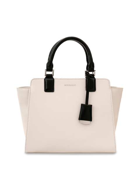 

MIRAGGIO White & Black Solid Structured Handheld Bag with Tasselled