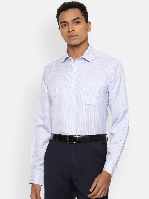 

Van Heusen Men Blue & White Pinstripes Opaque Cotton Formal Shirt