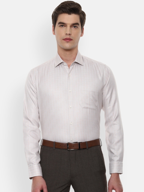 

Van Heusen Men Beige & White Opaque Checked Pure Cotton Formal Shirt