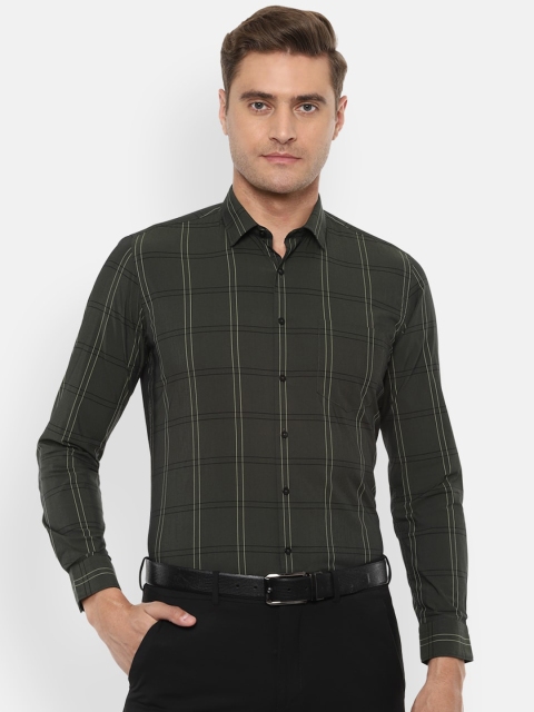 

Van Heusen Men Olive Green Slim Fit Opaque Checked Formal Shirt