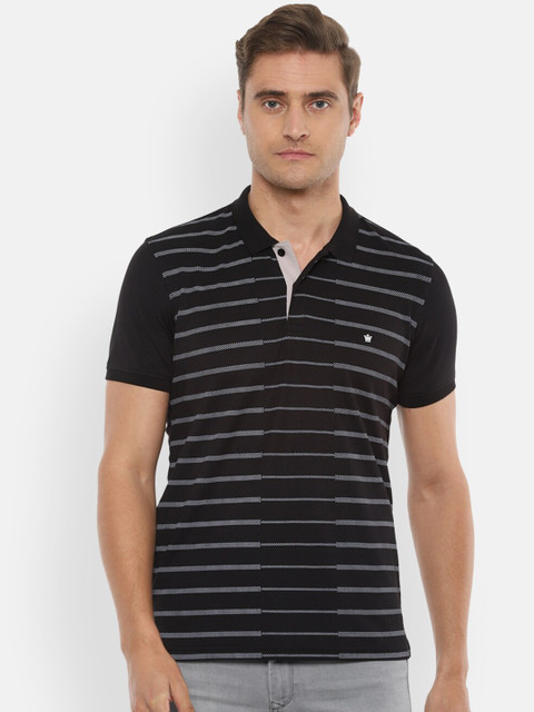 

Louis Philippe Men Black Striped Polo Collar T-shirt