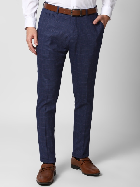 

Peter England Men Navy Blue & Black Checked Formal Trousers