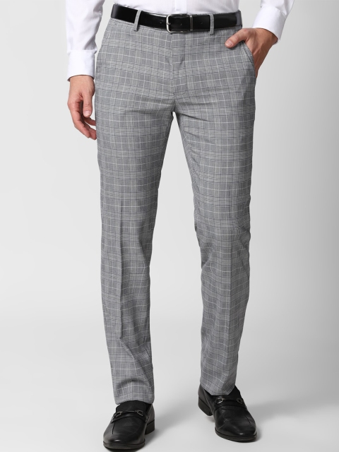 

Peter England Men Grey Checked Slim Fit Formal Trousers
