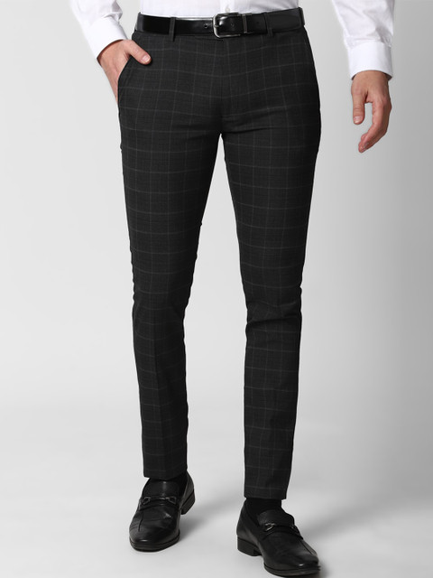 

Peter England Men Black & Off White Checked Slim Fit Formal Trousers