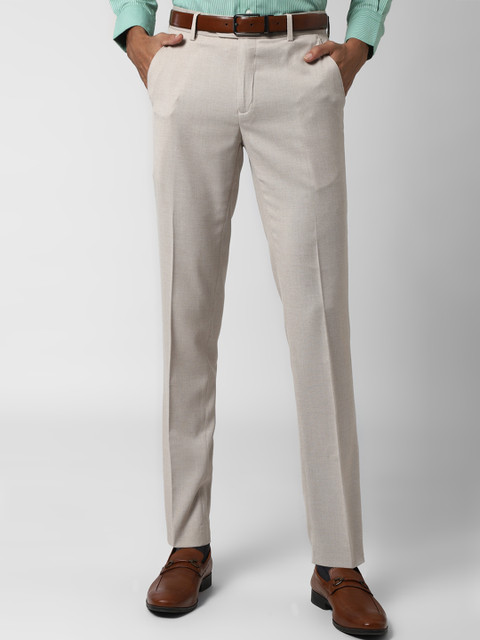 

Peter England Elite Men Beige Textured Slim Fit Formal Trousers