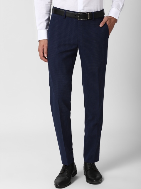 

Peter England Elite Men Navy Blue Checked Slim Fit Formal Trousers