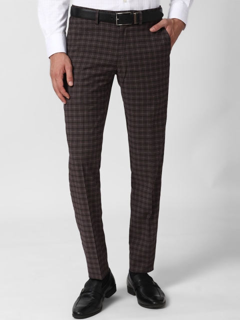

Peter England Elite Men Brown Checked Slim Fit Formal Trousers