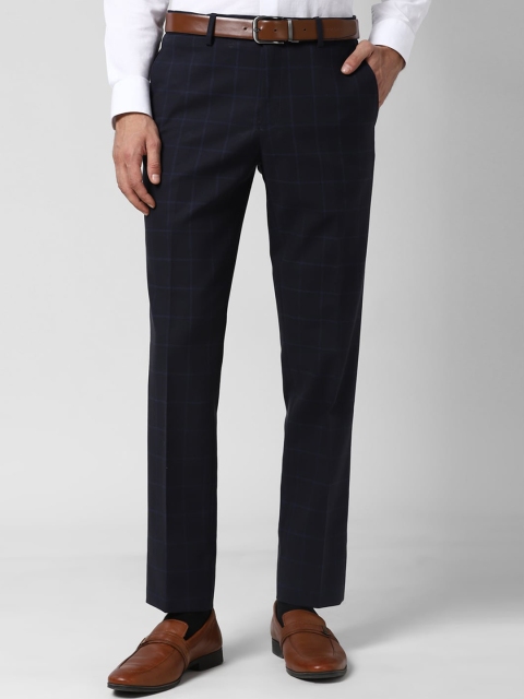 

Peter England Elite Men Navy Blue Checked Slim Fit Formal Trousers