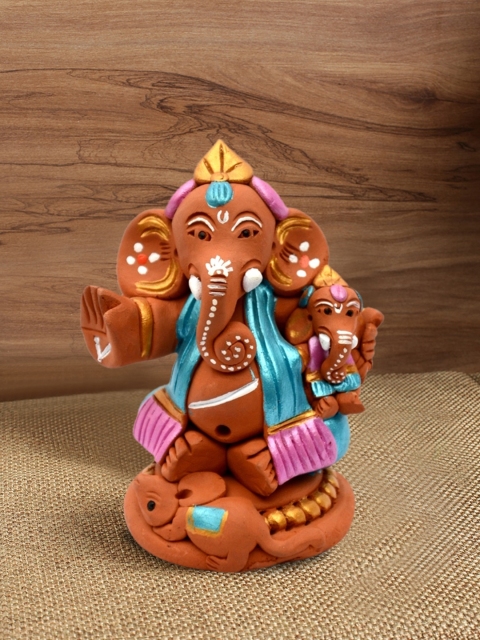 

ExclusiveLane Brown Handpainted Terracotta Ganapati Showpiece