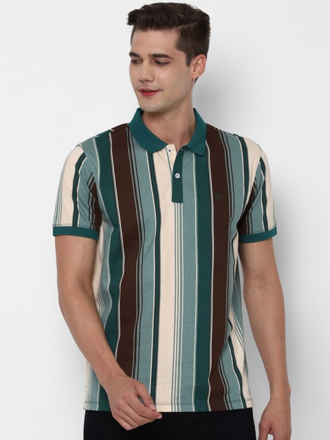 

Allen Solly Men Green Striped Polo Collar T-shirt