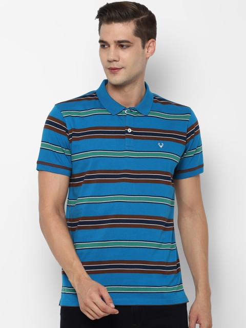 

Allen Solly Men Blue Striped Polo Collar Applique T-shirt