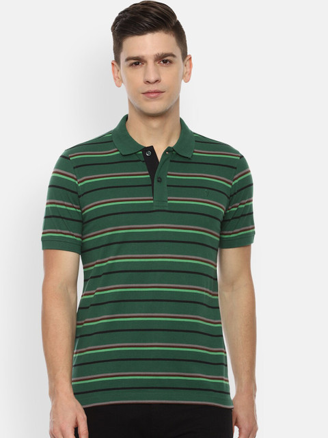 

Van Heusen Men Green & Maroon Striped Polo Collar Pockets T-shirt