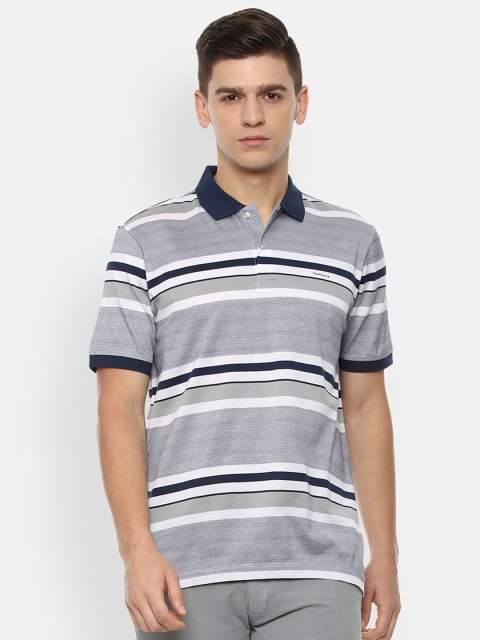

Van Heusen Men Grey Striped Polo Collar Pockets T-shirt