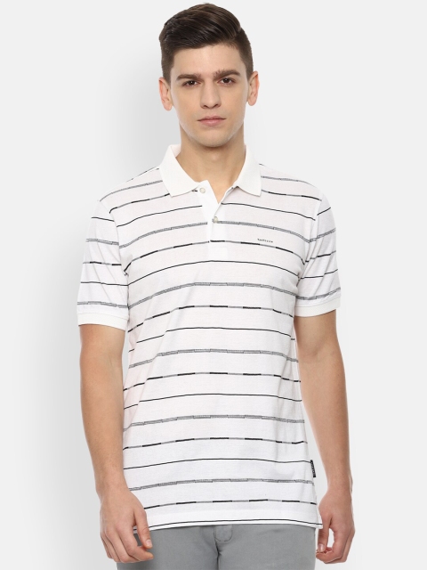 

Van Heusen Men White Striped Polo Collar Pockets T-shirt