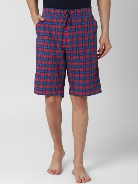 

Peter England Men Purple & Blue Checked Lounge Shorts