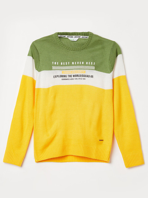 

Bossini Boys Yellow & Green Colourblocked Pullover