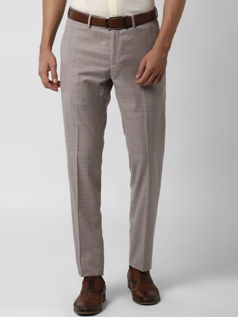 

Peter England Elite Men Beige Checked Slim Fit Formal Trousers