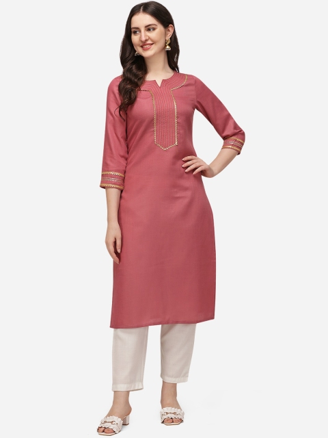 

Florence Women Coral Pink & White Regular Gotta Patti Pure Cotton Kurta with Trousers