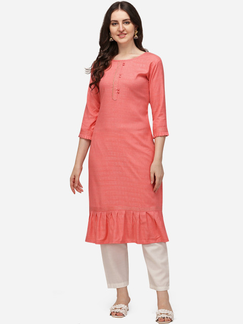 

Florence Women Pink Pleated Pure Cotton Kurta with Trousers