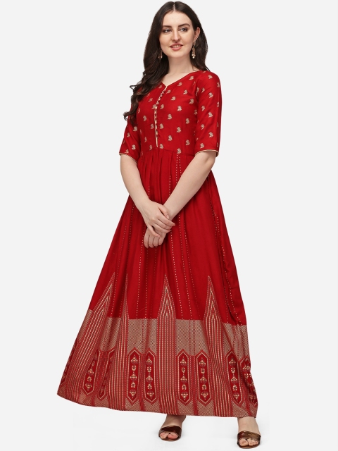 

Florence Women Red Ethnic Motifs Printed Regular Anarkali Kurti with Palazzos