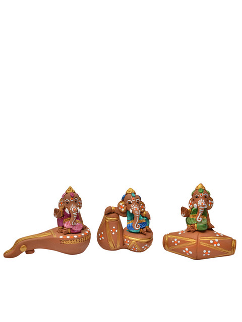 

EXclusiveLane Set of 3 Brown Terracotta Ganesha Idol Showpieces