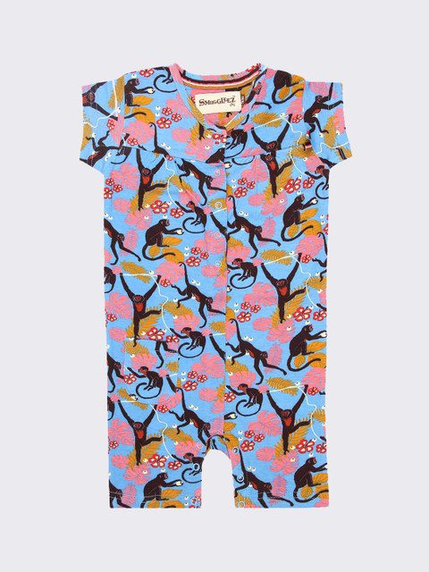 

SMUGGLERZ INC. Infant Girls Blue & Pink Monkey Printed Romper