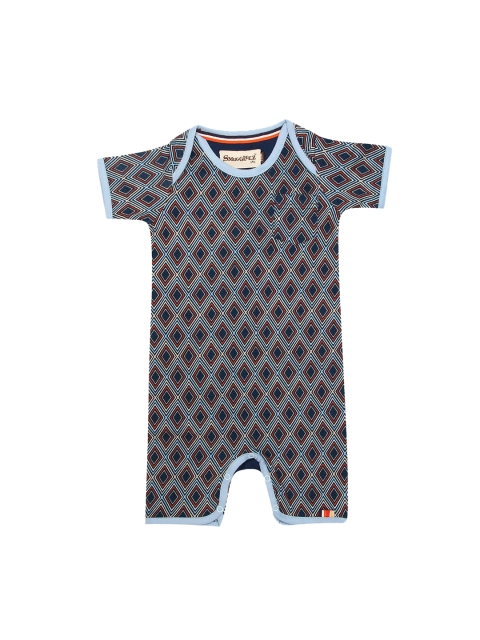 

SMUGGLERZ INC. Infant Boys Navy Blue & Brown Geometric Print Romper