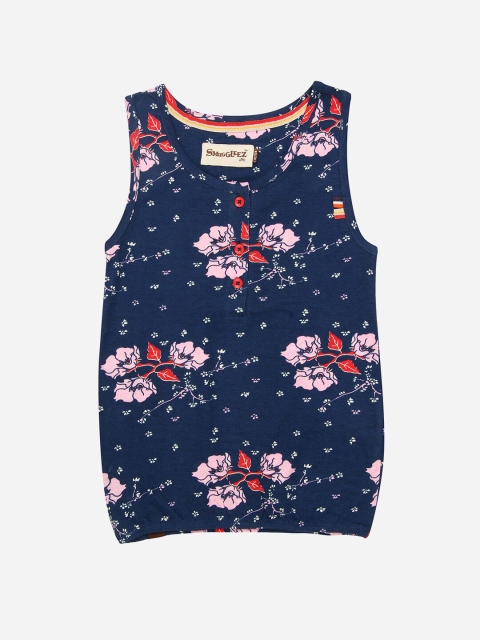

SMUGGLERZ INC Navy Blue & Pink Floral Print Top