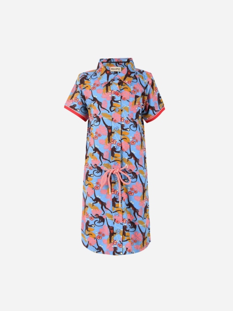 

SMUGGLERZ INC Blue Monkey Print Shirt Dress