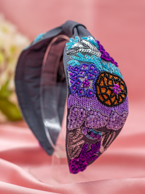 

Bellofox Women Grey & Blue Paisley Luxe Top Knot Hairband