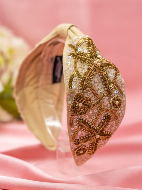 

Bellofox Women Beige & Gold-Toned Embellished Luxe Top Knot Hairband
