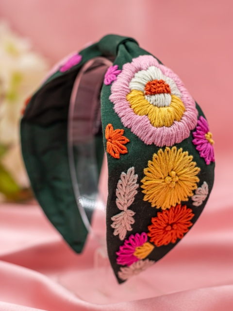 

Bellofox Women Green Floral Embroidered Knot Headband