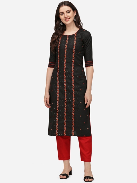 

Florence Women Black & Red Floral Embroidered Kurta