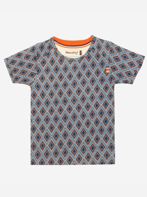 

SMUGGLERZ INC Boys Navy Blue Geometric Print T-shirt