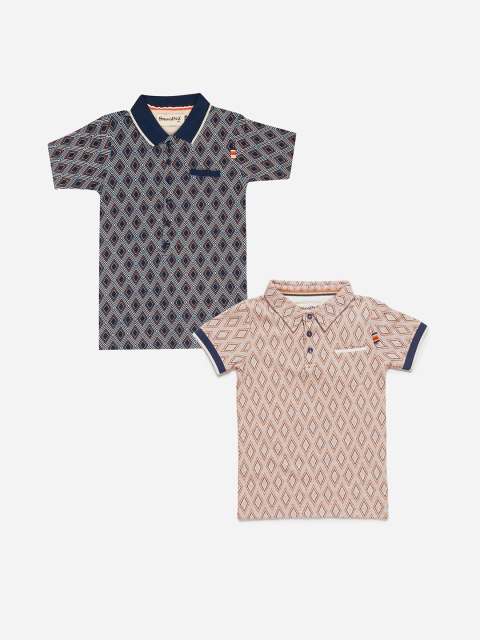 

SMUGGLERZ INC Boys Pack of 2 Geometric Print V-Neck Pockets T-shirt, Multi