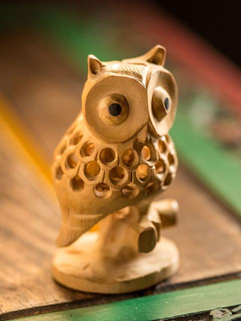

ExclusiveLane Brown Handmade Carved Wooden Owl-Shaped Showpiece
