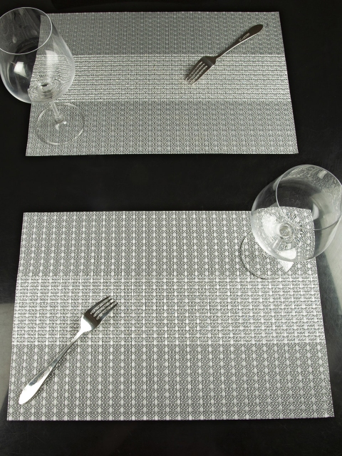 

OBSESSIONS Set Of 6 Grey & White Woven-Design Rectangular Table Placemats