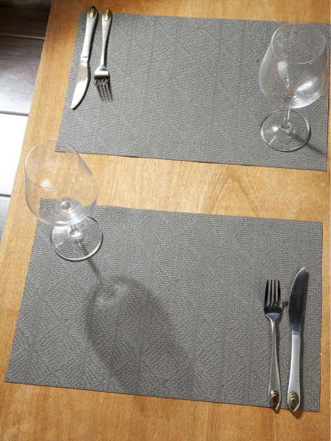 

OBSESSIONS Set Of 6 Grey Woven-Design Rectangular Table Placemats