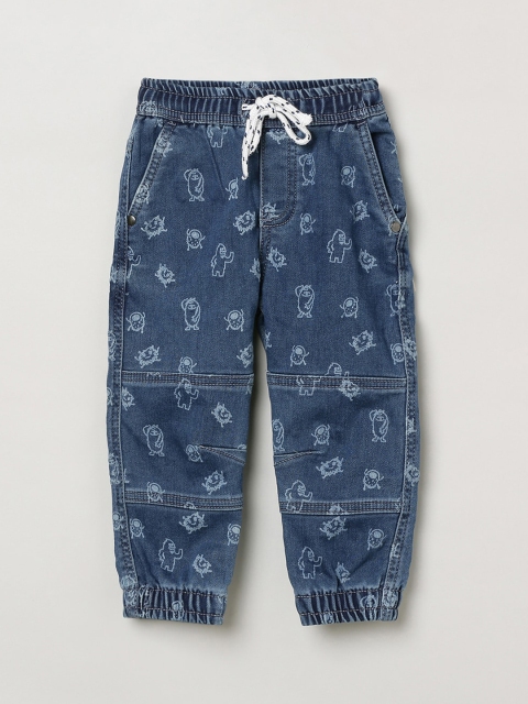 

max Boys Blue Printed Denim Joggers