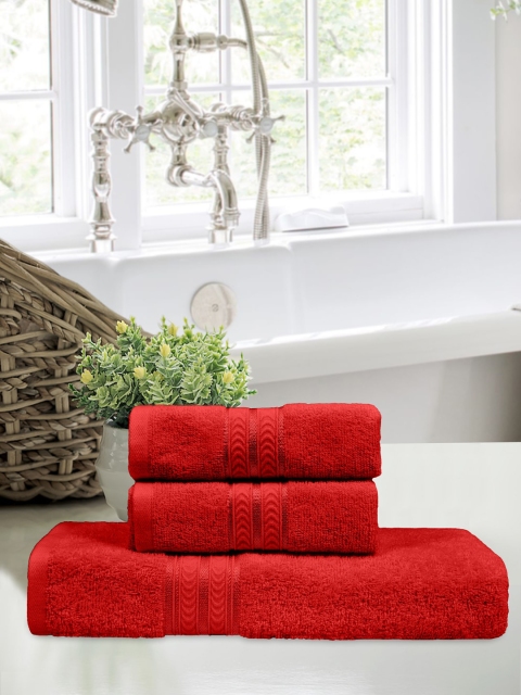 

Home Fresh Set Of 3 Red Solid Pure Cotton 400 GSM Towels