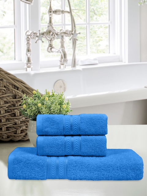 

Home Fresh Set Of 3 Blue Solid 400 GSM Pure Cotton Towels