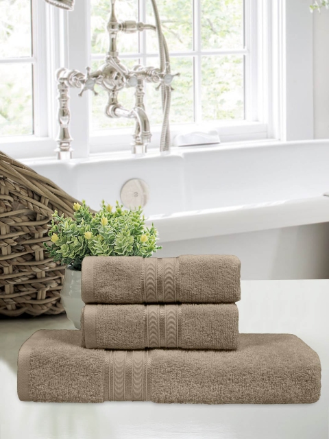 

Home Fresh Set Of 3 Brown Solid Pure Cotton 400 GSM Towels
