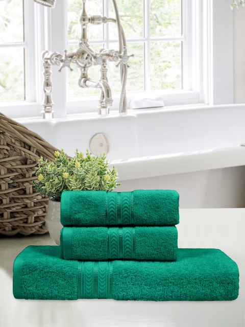 

Home Fresh Set Of 3 Green Solid 400 GSM Pure Cotton Towels