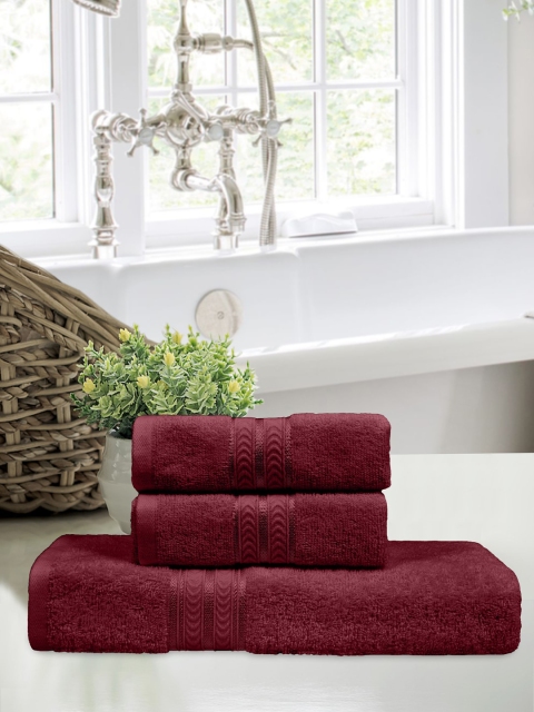 

Home Fresh Set Of 3 Brown Solid 400 GSM Pure Cotton Towels, Maroon