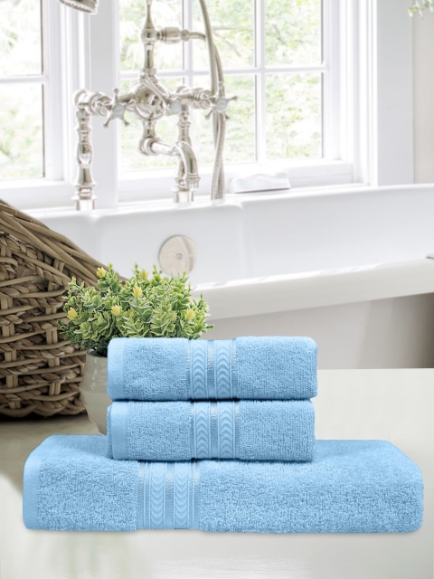

Home Fresh Set Of 3 Blue Solid 400 GSM Pure Cotton Towels