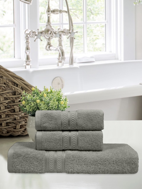 

Home Fresh Set Of 3 Grey Solid 400 GSM Pure Cotton Towels
